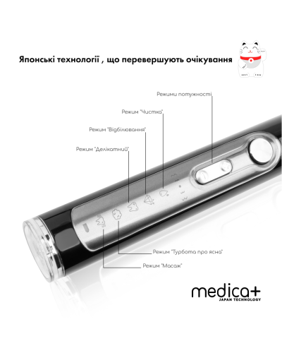 УЛЬТРАЗВУКОВАЯ ЗУБНАЯ ЩЕТКА MEDICA+ PROBRUSH 9.0 (ULTASONIC) BLACK + НАСАДКИ (6 ШТУК) (ЯПОНИЯ)
